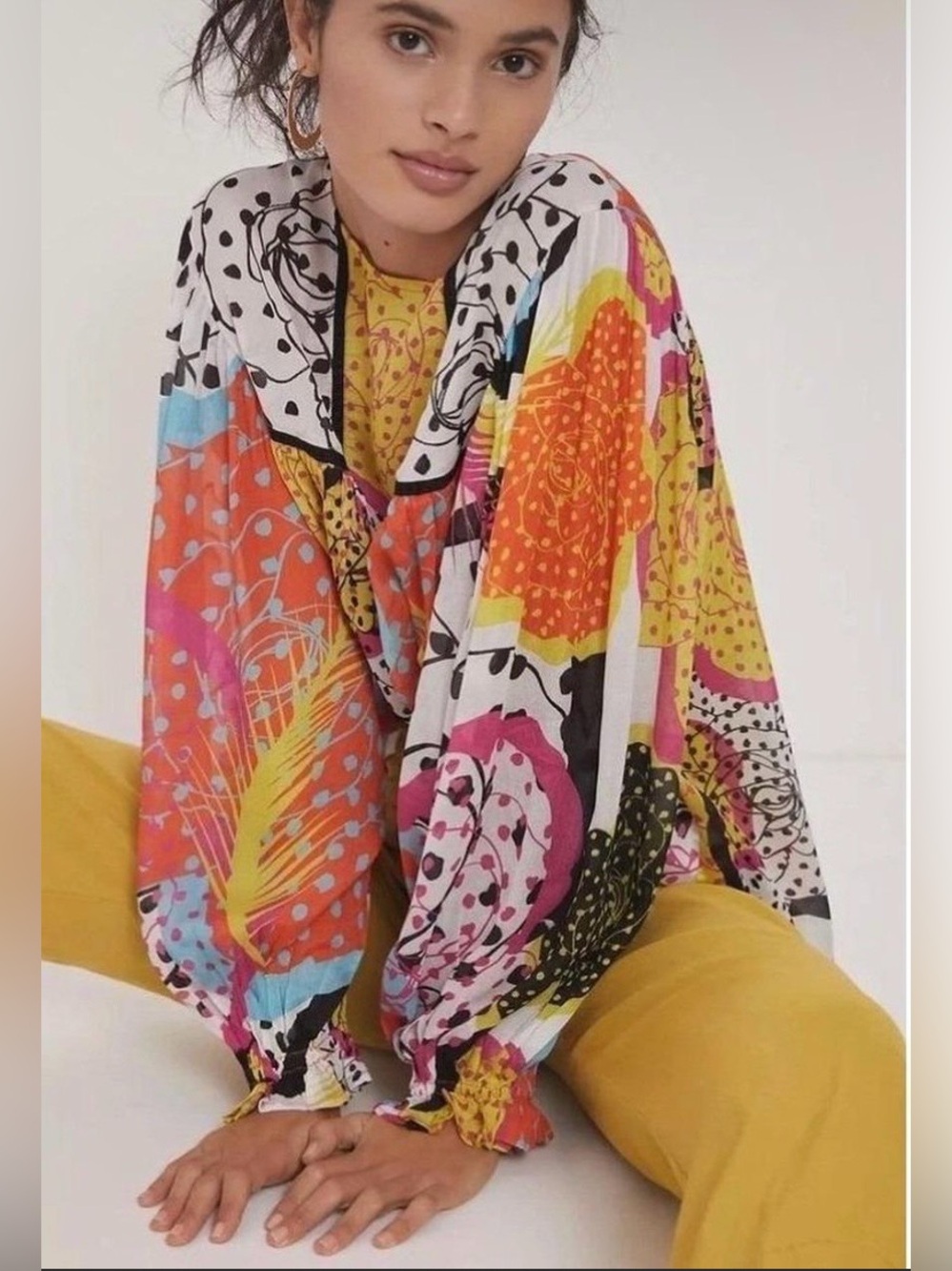 Bl-nk London by Anthropologie Miranda Peasant Blouse Size M Funky Maximalist